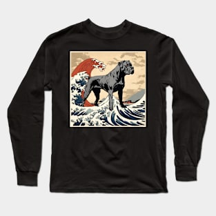 Vintage Cane Corso Dog Mom in the The Great Wave Surfing Retro Cane Corso Long Sleeve T-Shirt